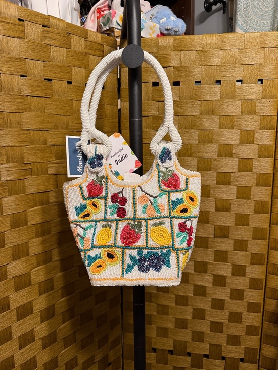 Marshalls Handbags - Marshalls Beaded Floral Patchwork Satchel in White, Yellow, Red, Teal, Navy